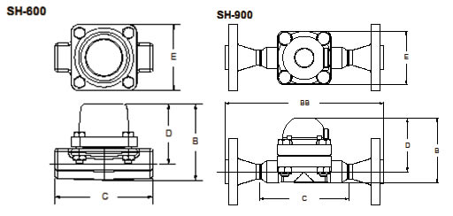 SH系列过热蒸汽疏水阀外形尺寸图